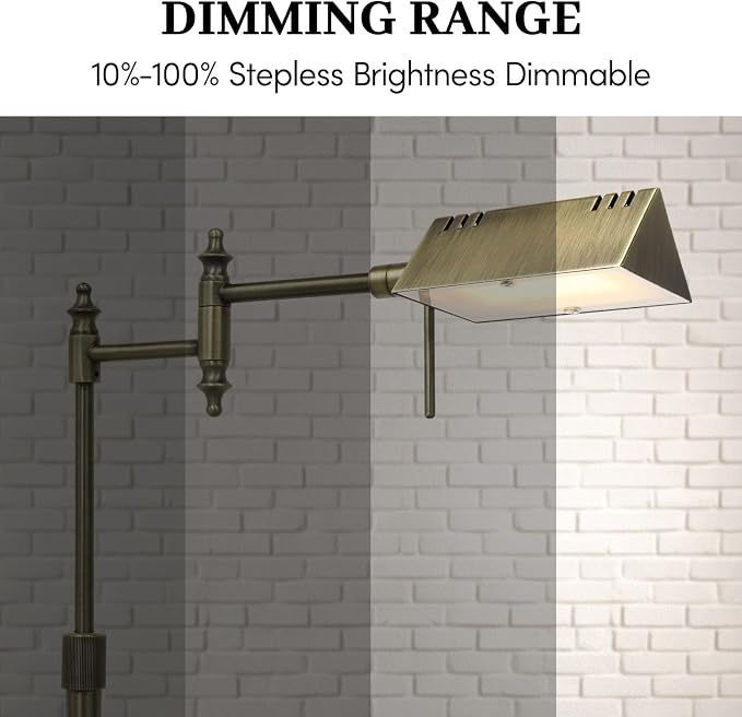 Bairth Bronze Reading Floor Lamp, Dimmable Pharmacy Standing Lamp | 3 Color Temperature, Dimmable, 17W LED, Height Adjustable, 360°Swing Arm, for Living Room, Bedroom, Office, Craft & Sewing