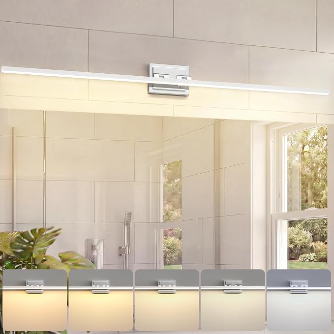 VOLISUN Modern Bathroom Vanity Light 55 inch, Rotatable, 36W Dimmable 5CCT Led Bathroom Light Fixture Over Mirror, Chrome Vanity Light for Bathroom Mirror Cabinets-ETL Certificated