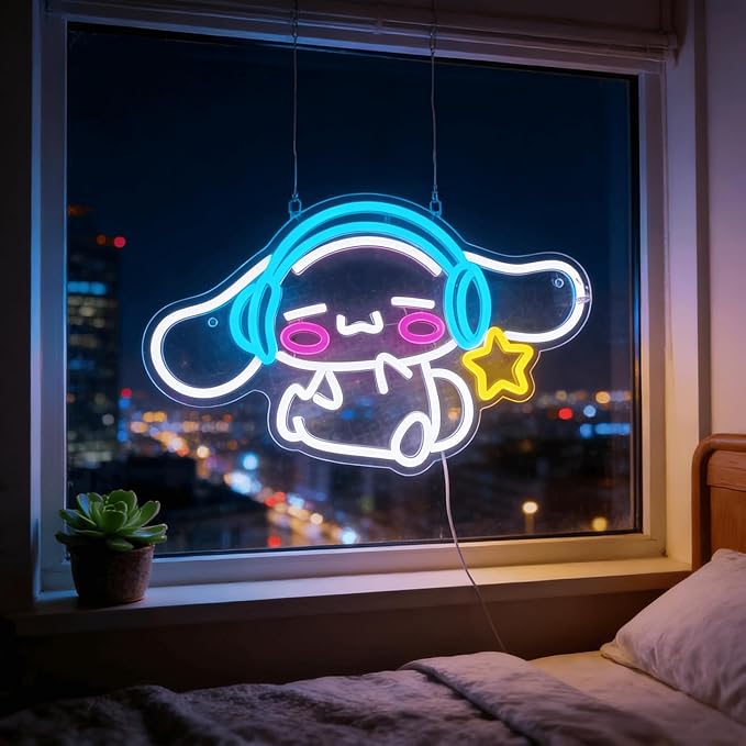Cinnamoroll Neon Sign for Room Decor, USB Powered LED Lights with Dimmable, Japanese Cartoon Dog Neon Signs, Cute Night Light Gifts for Children (17.17"L x 10.04"W)