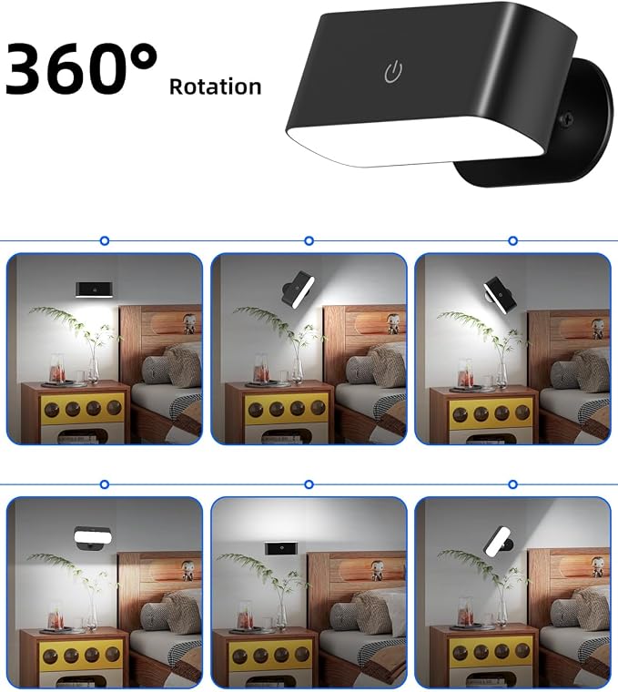 Battery Operated Wall Sconce Set of 2, Rechargeable LED Wall Mounted Light with Remote Control, Stick On Magnetic Wall Lights for Bedroom, 3 Modes Dimmable Bedside Reading Wall Lamps for Bedroom | Rechargeable Wall Lights, 3 Lighting Modes, Easy Stick-...