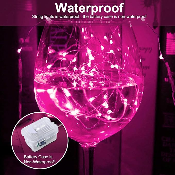 AIKEI 100 Pack LED Fairy Lights Battery Operated, Mini String Lights Waterproof 7 Feet 20 Led Firefly Starry Lamps for Wedding Party Bedroom Garden Valentines Christmas Decoration Pink
