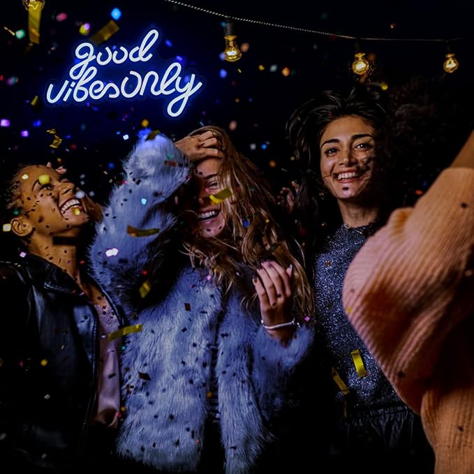 JFLLamp Good Vibes Only Neon Signs for Wall Decor Neon Lights Led Signs Suitable for Living Beer Bar Game Room Hotel Birthday Party Restaurant Christmas Unique Gift for Lover, 16.5 * 10 Inch(Blue)