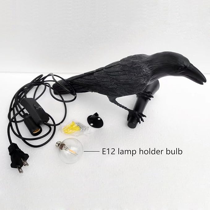 Crow Wall Lamp, Unique Gothic Raven Birds Wall Sconce Light for Bedside Bedroom Living Room Farmhouse Decor (Left Black Wall Lamp)