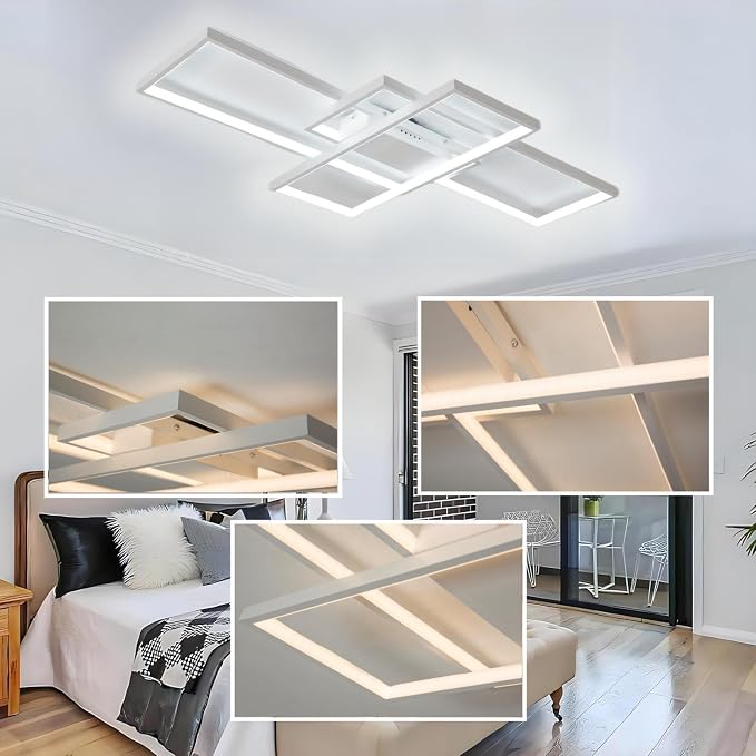 35″ 50W Modern Ceiling Light 3000-6500K Dimmable Kitchen Light Fixtures | Timer Night light Memory function Adjustable brightness color temperature Flush Mount Light Fixture remote control Bedroom