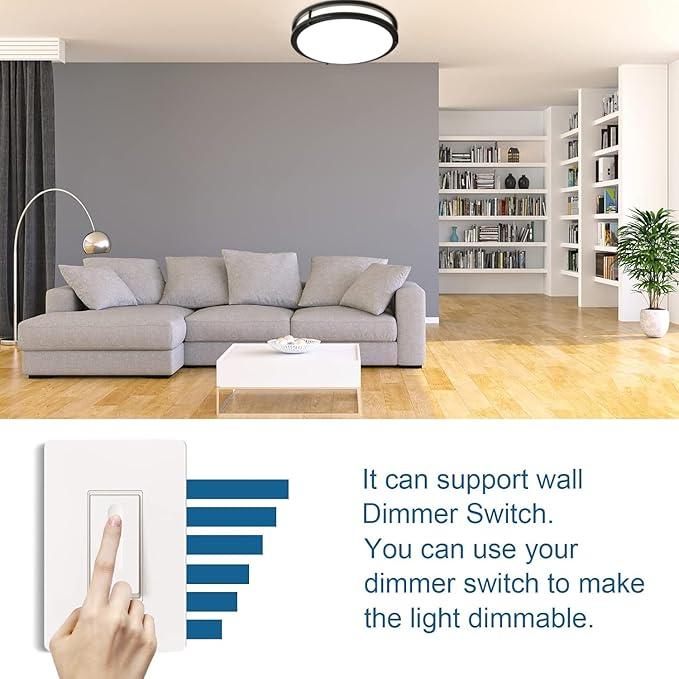 OOWOLF 2-Pack 36W 13inch LED Flush Mount Ceiling Light Fixture Dimmable Matte Black, Easy to Install LED Ceiling Lamp Fixture Without Flicker, Super Bright 3600LM 5CCT Daylight White