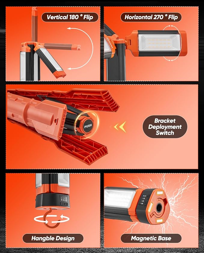 Saker Portable Camping Light with Stand 20000mAh 73.2" Work Light LD18 | Rechargeable,Adjustable Height,3200 Lumen 6500K Emergency Lights for Camping, Garage, Outdoor Work, Power Outages, Fishing