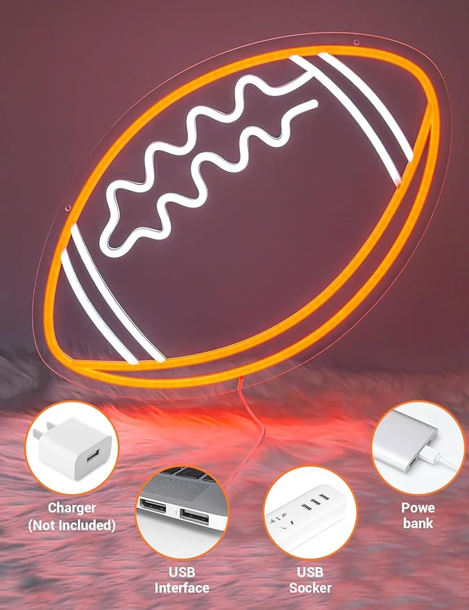 Football Neon Sign, Sport Neon Light Signs for Wall Decor, Football LED Light Up Wall Art for Man Cave, Teens, Boys, and Girls' Bedrooms, Game Room, Gift for Fans Teens (Football)