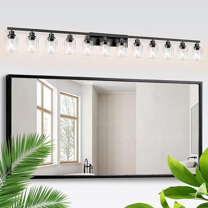 12 Light Bathroom Light Fixtures, Black Bathroom Lighting Fixtures Over Mirror Matte Black Modern Vanity Lights Wall Lighting for Mirror Bedroom, Living Room (78.7inch)