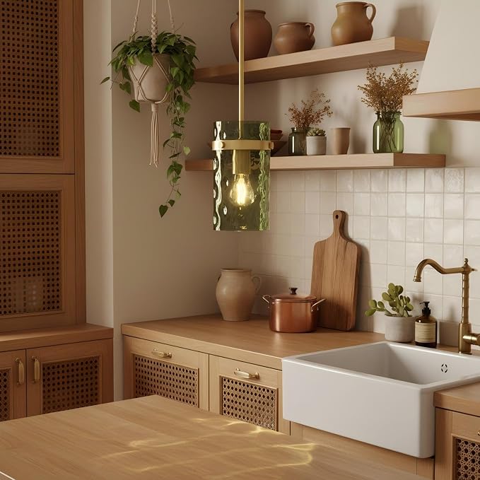 Modern Olive Green Wavy Glass Pendant Light - Adjustable E26 Hanging Lamp for Kitchen Island & Dining Room