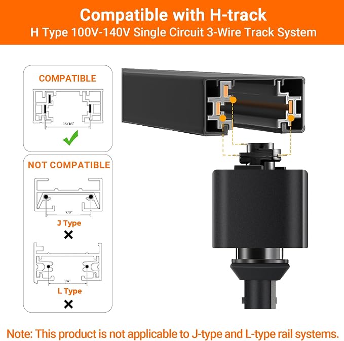 20W LED H Track Lighting Heads, 3-Color, Black, Pack of 8 | Dimmable, 3000K 4000K 6000K Adjustable, CRI90+ 1900lm 24° Beam H Track Lighting Fixtures Ceiling for Kitchen, Living Room