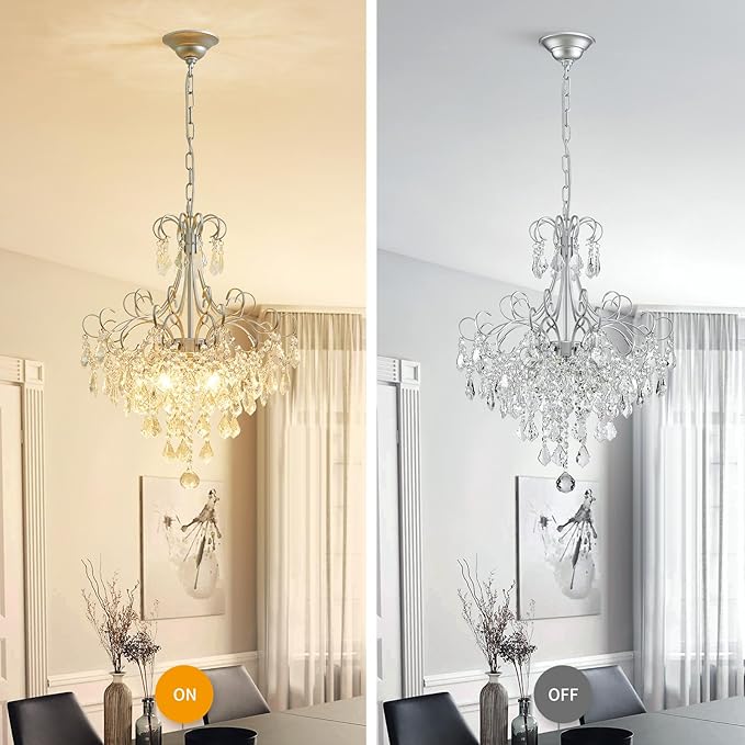 WUZUPS Crystal Chandelier 5-Light Pendant Ceiling Light Modern Lighting Fixture for Dining Room Hallway Bedroom Kitchen Bathroom, H 22.4" x W 18.3", E12 Base, Silver