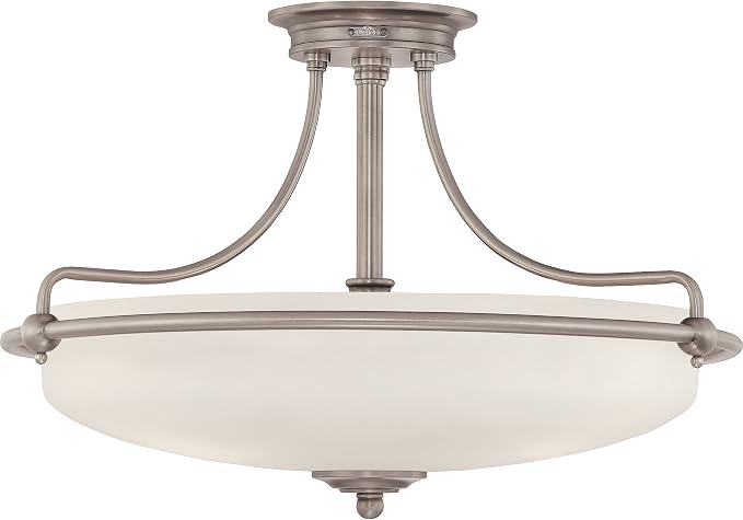 Quoizel Griffin 21" Semi-Flush Mount Ceiling Light, Antique Nickel | 4-Light, Opal Etched Glass, ETL Damp Rated, Transitional Style