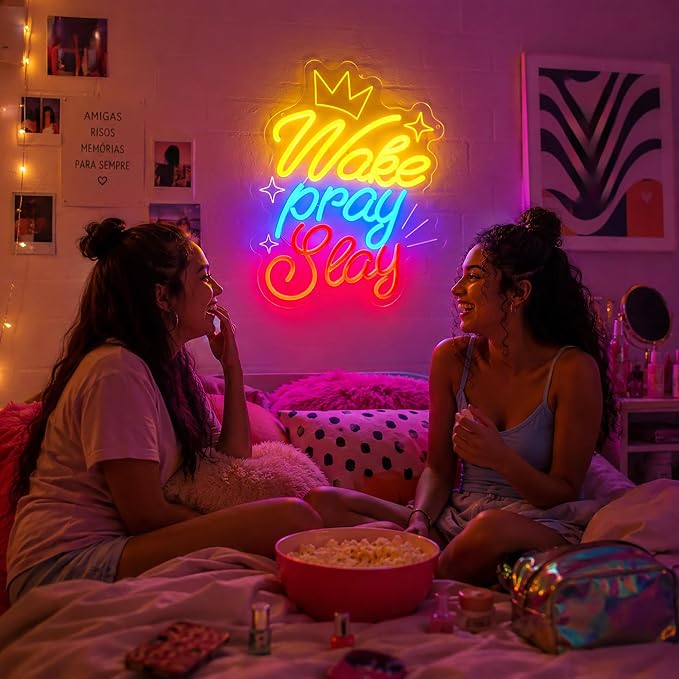 Neon Sign, Positive Neon Signs for Wall Decor LED Signs Neon Light | Wake Pray Slay Neon Sign, Inspiration Led Sign for Bedroom, Living Room, Business, Cafe, Bar, Party, Home Decor, USB Powered