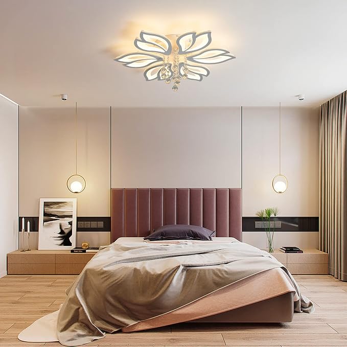 Garwarm 26" Modern LED Ceiling Light Fixture, Dimmable Crystal Flush Mount | Flower Ceiling Light with Remote Control, Adjustable Color Temperature 3000K-6500K, Crystal LED Lamp for Bedroom Living Room