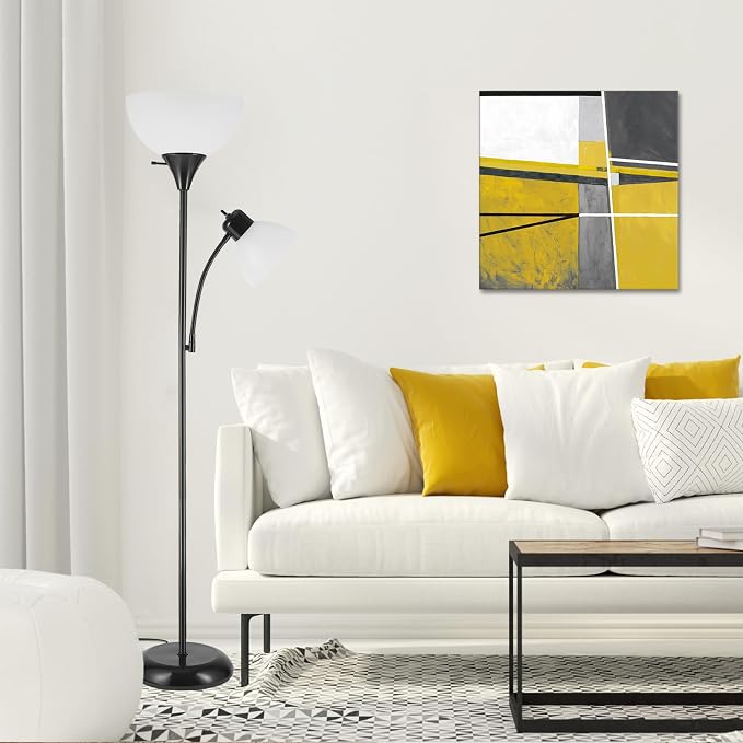 GLOBE Electric 67135 72" Floor Lamp with Adjustable Reading Light, Bright, Easy-to-Assemble Torchiere for Bedroom, Living Room & Office - Space-Saving Slim Design (Pack of 2)