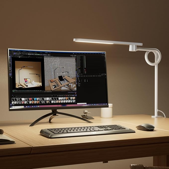 Honeywell HJ2 Gooseneck LED Desk Lamp with Clamp, CRI≥97 Full Spectrum Eye-Caring Light, 16" Flexible Metal Arm, 3-Color Dimming with Magnetic Remote for Home Office, Artists, Reading(White)
