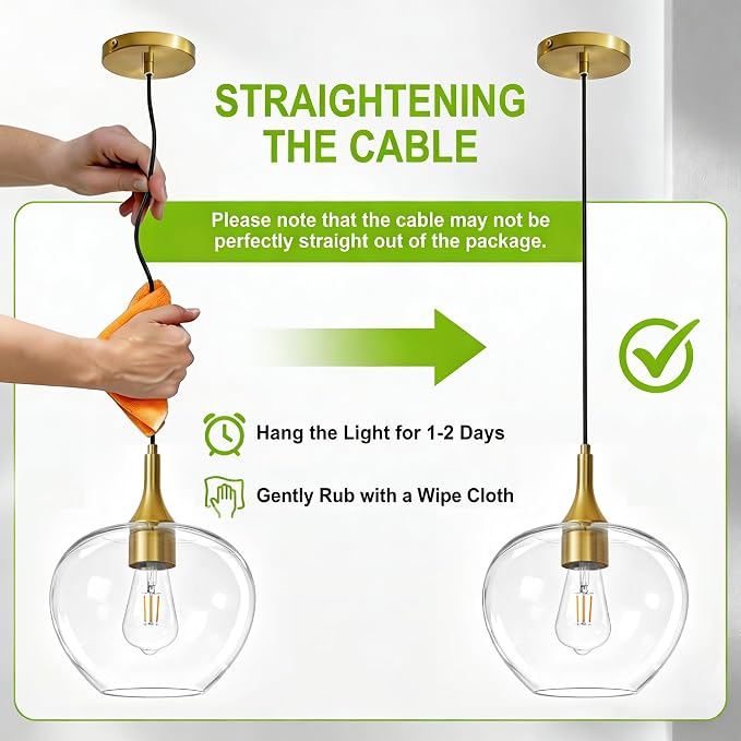 9.45in Gold Pendant Lights Kitchen Island with Clear Glass Shade 1Pack | Handcrafted Glass Pendant Light Fixtures, UL Certified, E26 Base 100W Max, Height-Adjustable, Dimmable Hanging Pendant Light