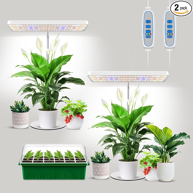 Aumtrly Plant Light White 2 Pack, Desk LED Grow Lights for Indoor Plants | Freestanding Base, 26" Adjustable Height, 6/12/16H Auto Timer, 5 Brightness Levels, Full Spectrum for Seedlings & Plants
