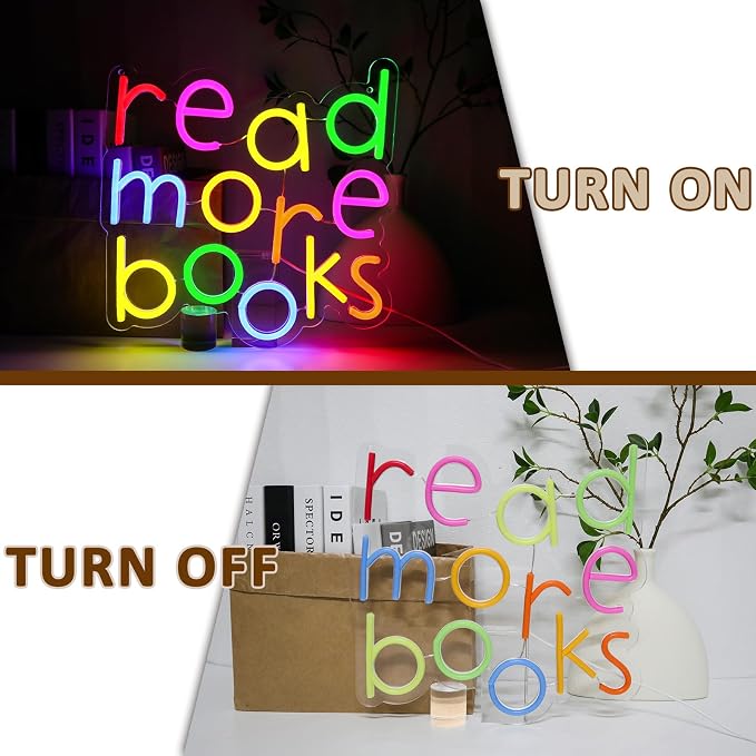 Read More Books Neon Sign for Wall Decor, Reading Led Signs for Library, USB Dimmable Neon Lights for Classroom Reading Corner Bedroom Study Room Home Book Club Motivational Wall Art