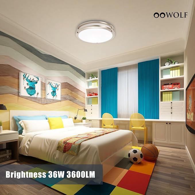 12inch LED Flush Mount Ceiling Light Fixture Dimmable Brushed Nickel, Easy Install Ceiling Lamp Fixture Without Flicker, Super Bright 36W 3600LM 5CCT Warm to White Light 3000K to 6000K 2-Pack
