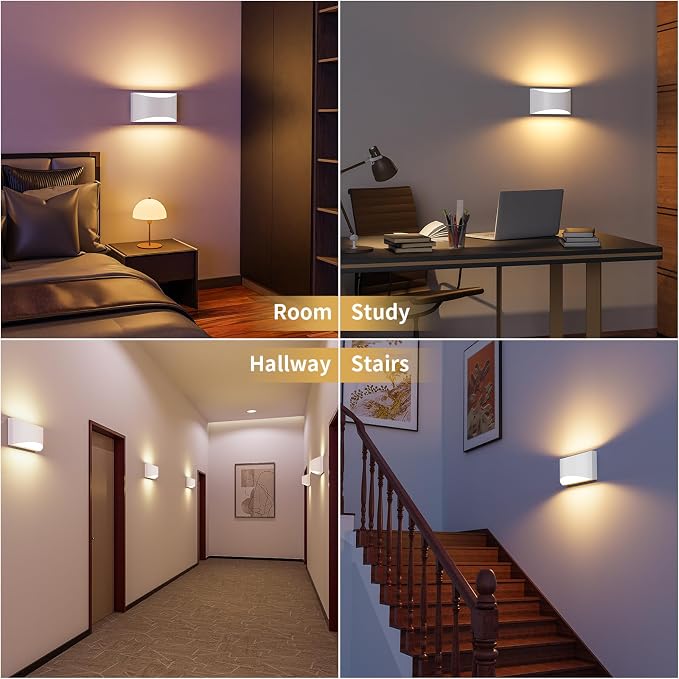 Black Modern LED Wall Sconce, 3 Colors Indoor Wall Lights, 10W Hardwired Up and Down Aluminum Wall Mount Lamp for Bedroom Living Room Hallway Corridor (White, 6 Pack)