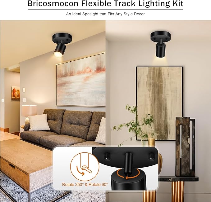 Track Lighting Fixture Ceiling, Modern LED Track Lighting Kit, Black Ceiling Light for Kitchen, Rotatable Spotlight Heads, Wall Mount Spot Lighting for Island/Bedroom(GU10 Socket, NO Bulb)