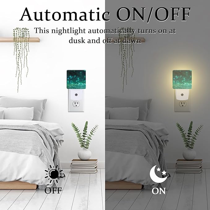 Green Gold Glitter Night Light - Plug into Wall, Green Sparkle Shining Lights Dusk to Dawn, 0.5w Energy Saving Sleep Friendly Night Light for Kids Boys Girls Home Decor