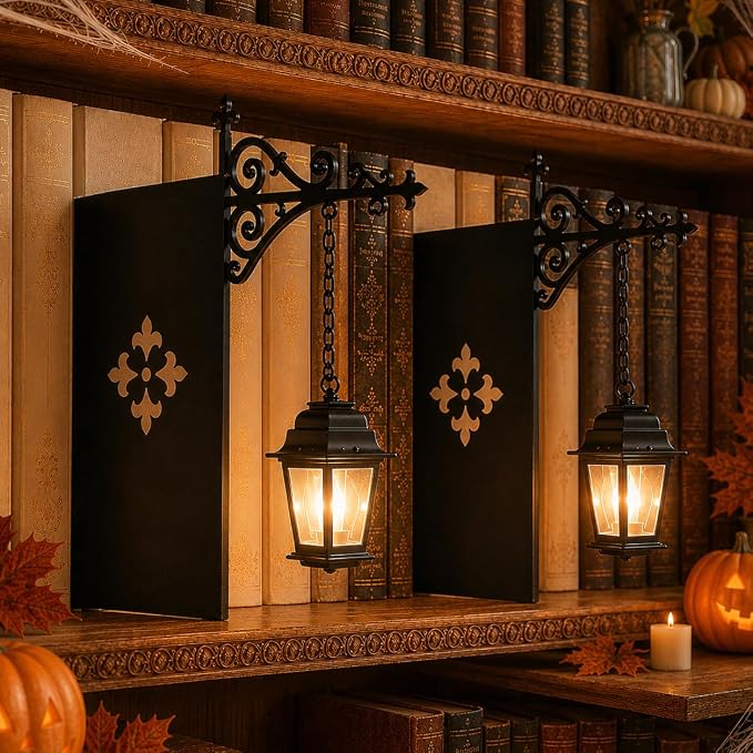 Library Lantern-Decorative Bookshelf Lighting, Reading Nook LED Nightlight, Metal Bookcase Lamps, Vintage Table Desk Luminaires, Studious Home Room Ornament (A*2-2Pcs)