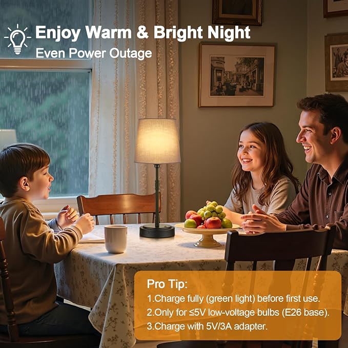 Cordless Table Lamps Set of 2 – Battery Operated Lamp with 7500mAh Rechargeable Battery, Stepless Dimmable Black Lamps with Grey Shade, Wireless Lamps for Dining Room & Nightstand (Bulbs Included)