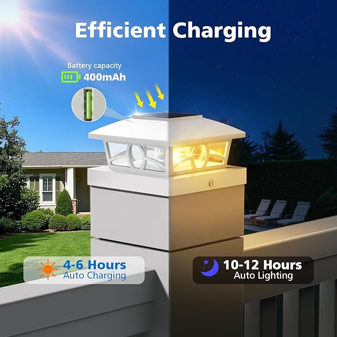NIORSUN Solar Post Lights Outdoor, Fence Post Solar Lights Warm White Outdoor Waterproof Edison LED Bulbs Garden Patio Fence Deck Decor, 4x4 5x5 Wood Vinyl Post Cap Lights, White 6 Pack