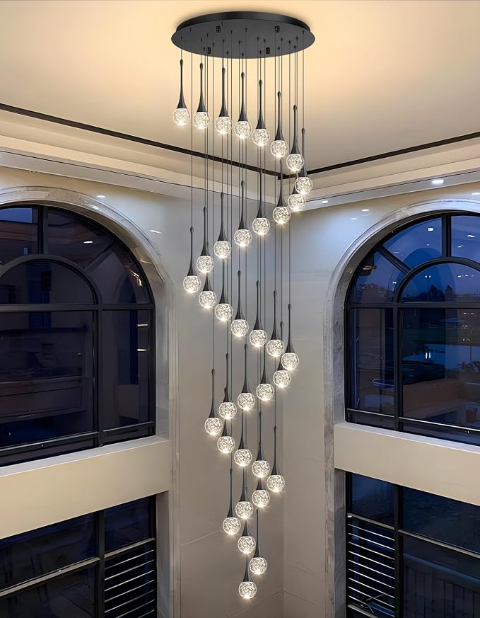 36 Light Modern Glam Crystal Chandelier for High Ceiling LED Dimmable Ceiling Pendant Light Staircase Foyer Enterway Living Room Chandelier Lighting Antique Black