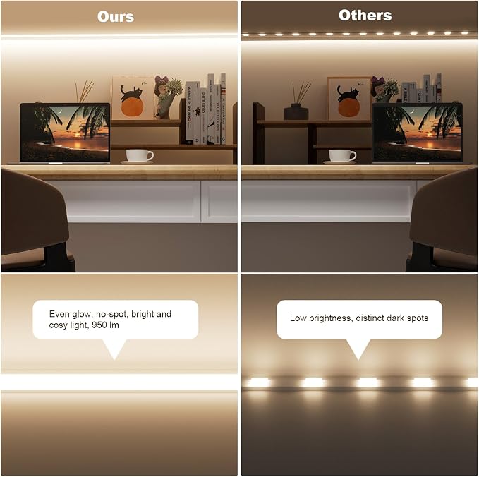 MY BEAUTY LIGHT Bright Silicone LED Under Cabinet Lights, 3.8ft Plug-in 4000K 950lm Warm White Dimmable Under Cabinet Lighting Strip with RF Remote for Kitchen, Under Counter, Bedroom, Bathroom Decor
