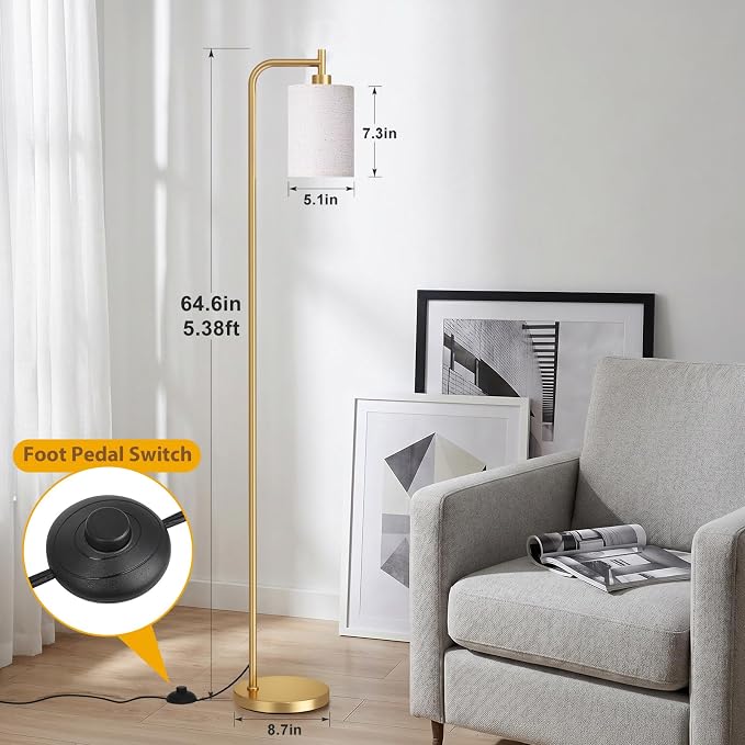 Ziisee 64" Floor Lamp for Living Room with Remote Control, Beige Shade with Gold Pole, Dimmable Tall Lamps for Bedroom Office Corner, 9W LED Bulb Included
