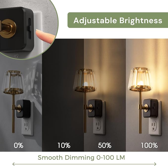 L LOHAS LED Night Lights Plug into Wall,Crystal Acrylic Decor Night Light | Dusk to Dawn Sensor Nightlight with 180° Rotating, Round Platform ,0-100LM Dimmable, for Bedroom Living Room Hallway