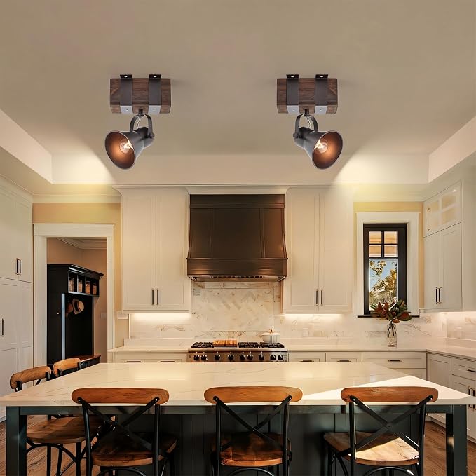 Rustic Ceiling Light, 1 Light Semi Flush Mount Ceiling Light, Farmhouse Wooden Spotlight Ceiling Light with Adjustable Head for Kitchen Sink Hallway Entryway Bedroom