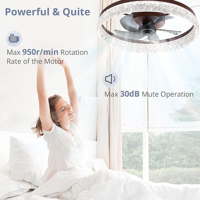 LEDIARY 22" Ceiling Fans with Lights and Remote, Fandelier Brown | 3CCT, 6 Speeds, Dimmable Low Profile, Flush Mount Ceiling Fan, Timer, Reversible, Memory, Bedroom, Living Room, Kitchen