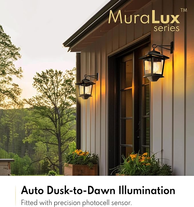 PASAMIC 2 Pack Solar Wall Lanterns,Outdoor Hanging Lights with 4 Solar Panels,Dusk to Dawn Led Outdoor Wall Sconce, Anti-Rust Waterproof Lanterns with Hooks,3000K Warm White