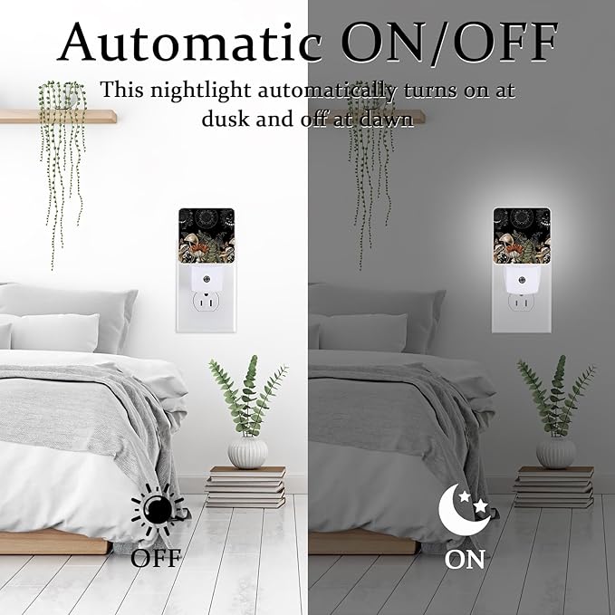 Vintage Mushroom Night Light, Plug-into Wall Moom Phase Nightlight Lamp with Dusk to Dawn Sensor, Led Lamp 0.5W Energy Efficient for Boys Girls Adults Home Decor