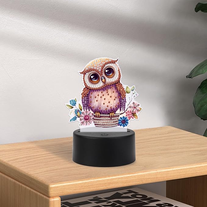 JISHSHAY Diamond Painting Night Light Diamond Art Table Lamps Gem Art LED Lights Gem Painting Desk Lamp Mosaic Kits for Adults DIY Kits for Adults Paint by Numbers, with Special Shaped Crystal, Owl