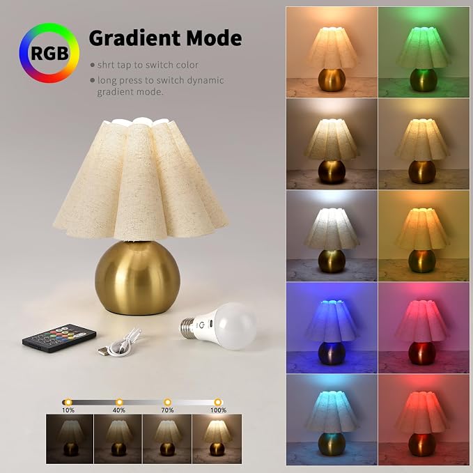 Ziqqeelam Rechargeable Cordless Small Table Lamp, Battery Operated Remote Control Gold Mini Table Lamps for Bedroom Nightstand, Cute Small Table Lamp for Small Spaces for Kitchen Counter, Bookshelf
