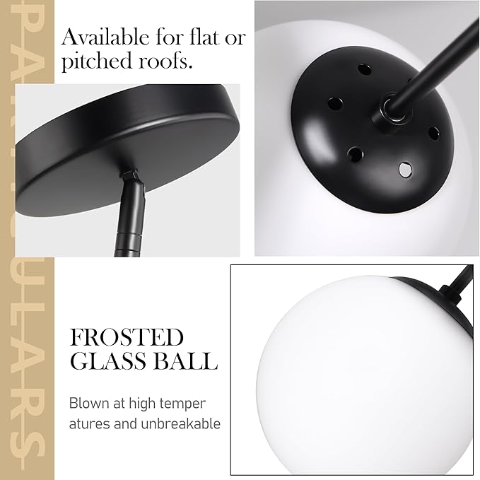 6" Globe Pendant Light Black 2 Pack Mid Century Pendant Light Globe Pendant Lights Kitchen Island Matte Black Finished with Milk Glass Adjustable Ceiling Light Fixtures for Dining Room Bar
