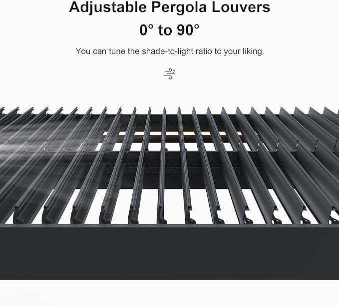 PURPLE LEAF Louvered Pergola 12' x 16' 94AS LED Strip Light 53mph Windproof | Rainproof System, Two Adjustable Roofs, 53Mph Wind, Zero-Rust Aluminum, Plus Hidden LED Ambient Lights.