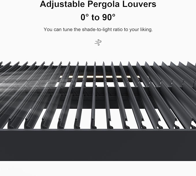 PURPLE LEAF Outdoor Pergola 94AS 14' x 24' Large 53mph Wind Resist Gray | Four Adjustable Louvered Roofs, 53Mph Wind Resistant Engineering, Rainproof Gutters, Zero-Rust Aluminum.