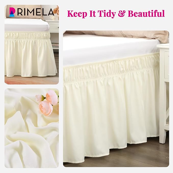 RIMELA Butter Yellow Bed Skirt King Size 15 Inch Drop, Elastic Bed Skirting for Bed Base and Frame, Lightweight Wrap Around Adjustable Bedskirt, Bedding Dust Ruffle Easy to Install