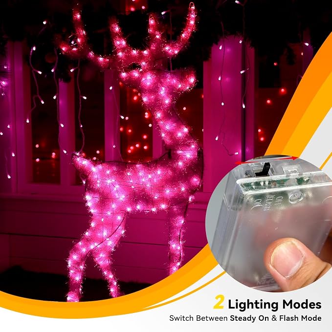 LitHome 4 Pack Pink Fairy Lights Battery Operated, Each 20 FT 60 LED | Valentines Twinkle Lights Battery Operated 2 Modes, Waterproof Fairy String Light for Gifts Bedroom Wedding Christmas Decor