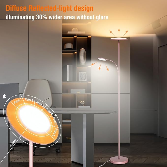 marctronic Pink Floor Lamps for Living Room, 44W/4500LM Super Bright 2 in 1 LED Floor Lamp with Remote, Stepless Dimmable, 69" Tall Standing Floor Lamp with Bendable Reading Light for Bedroom Office