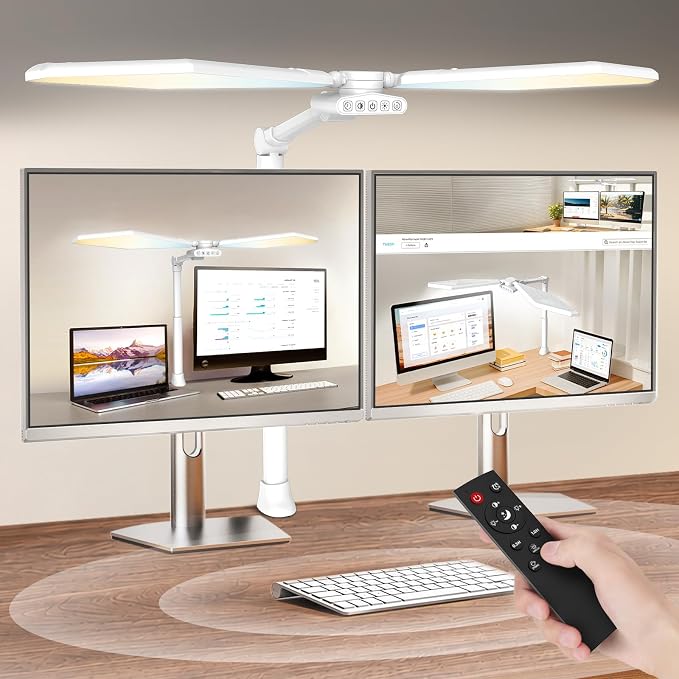 36W LED Desk Lamp with Clamp, Dual-Head Architect Lamp with Remote, White | Ultra Bright 448-LED 3600LM Office Lamp, 2700K-6500K, Stepless Dimming, 60-Inch Desk Light for Workbenches and Home Offices