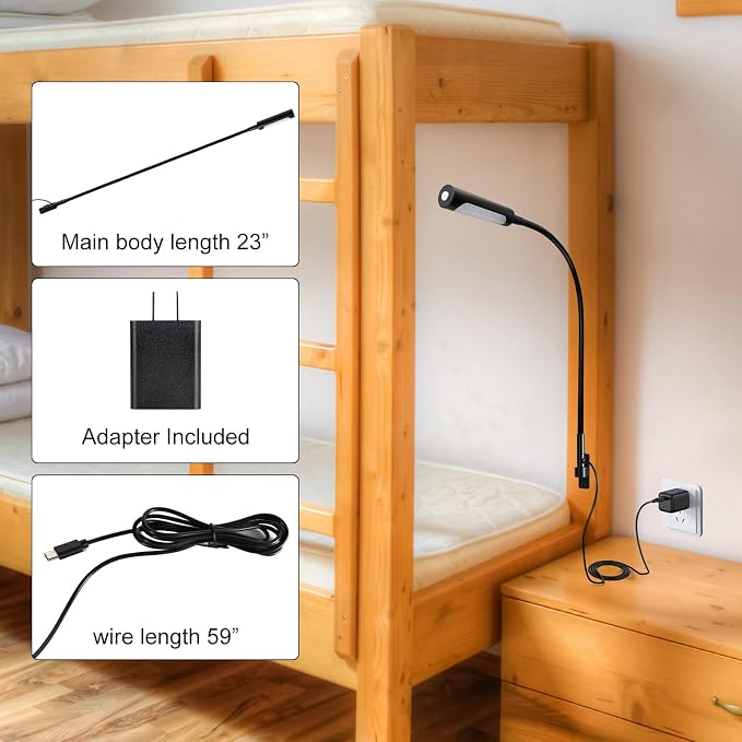 Wall Mounted LED Reading Light for Bed, 23 Inch Length, All Metal Bedside Headboard Lights with Head Switch,Flexible Minimalist Book Lamp for Bedroom, Dimmable & Night Light(1 Pack)