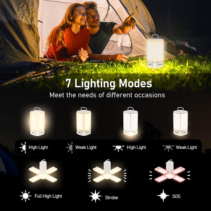 Blukar 116 LED Camping Lantern Rechargeable, Super Bright Camping Lights | 7 Lighting Modes, Innovative Foldable & Expandable Design, Long-Lasting Portable Tent Lamp for Power Out, Emergency,Hurricane