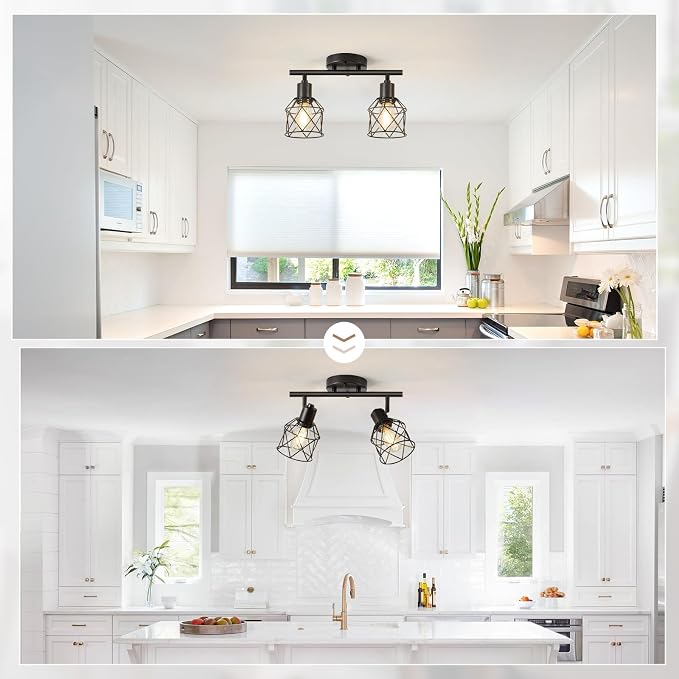 2-Light Kitchen Track Lighting, Island Lights, Farmhouse Ceiling Light | Adjustable Light Heads Rotate To Direct Light Where Needed, With Standard E26 Base For Kitchen Hallway Dining Room